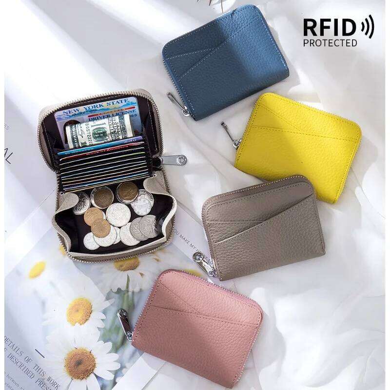 Genuine Leather Japanese Multi-card Slot RFID Purse Zipper Card Holder Men's Women's Coin Bag Large Capacity C260304