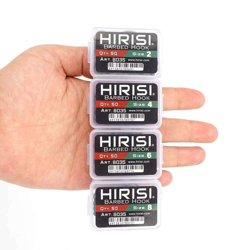 Hirisi 100pcs PTFE Coated High Carbon Stainless Steel Micro Barbed Fish Hook With Eye with Spliceable Box 8035 Fishing Tool S260305