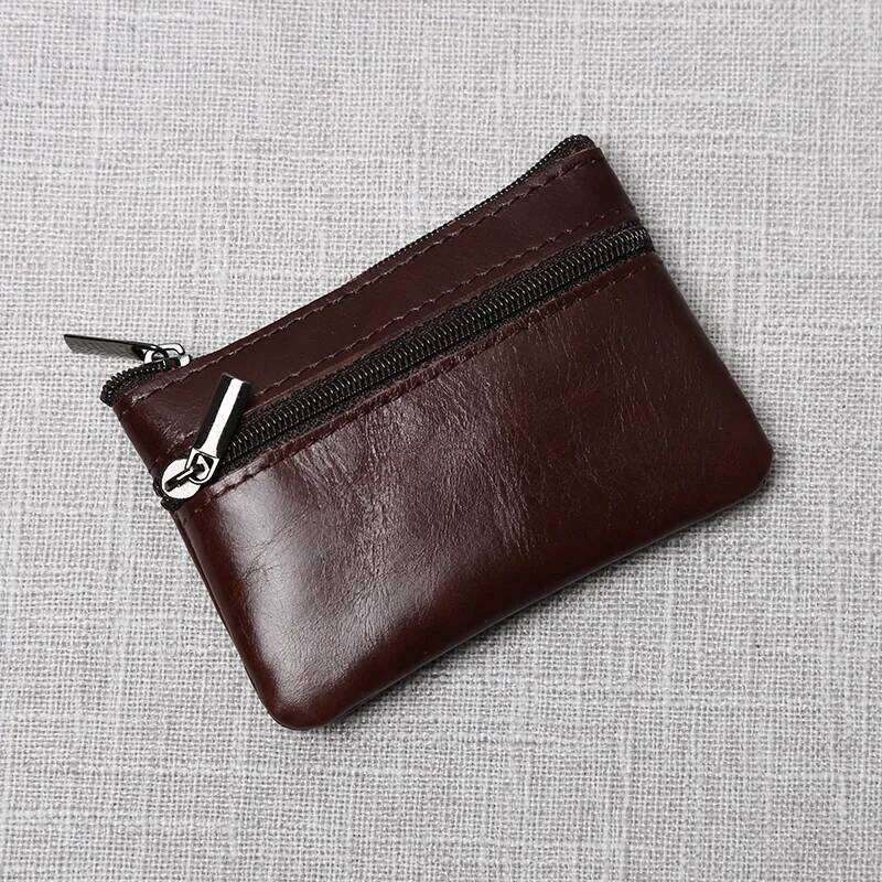 Leather Mini Coin Purse Unisex Simple Portable First Layer Cowhide Retro Handmade Zipper Small Wallet Key Case C260304