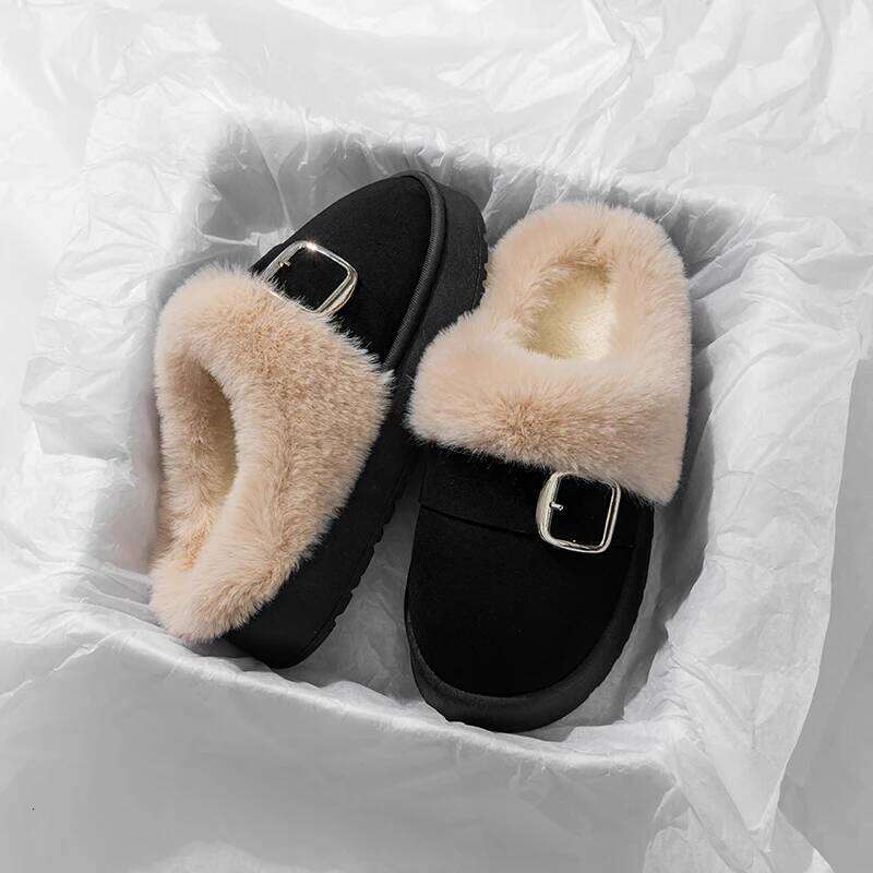 Casual Fluffy Slippers Women House Winter Plush Shoes Ladies Flats Home Warm Fashion Indoor Outdoor Solid Platform Footwear