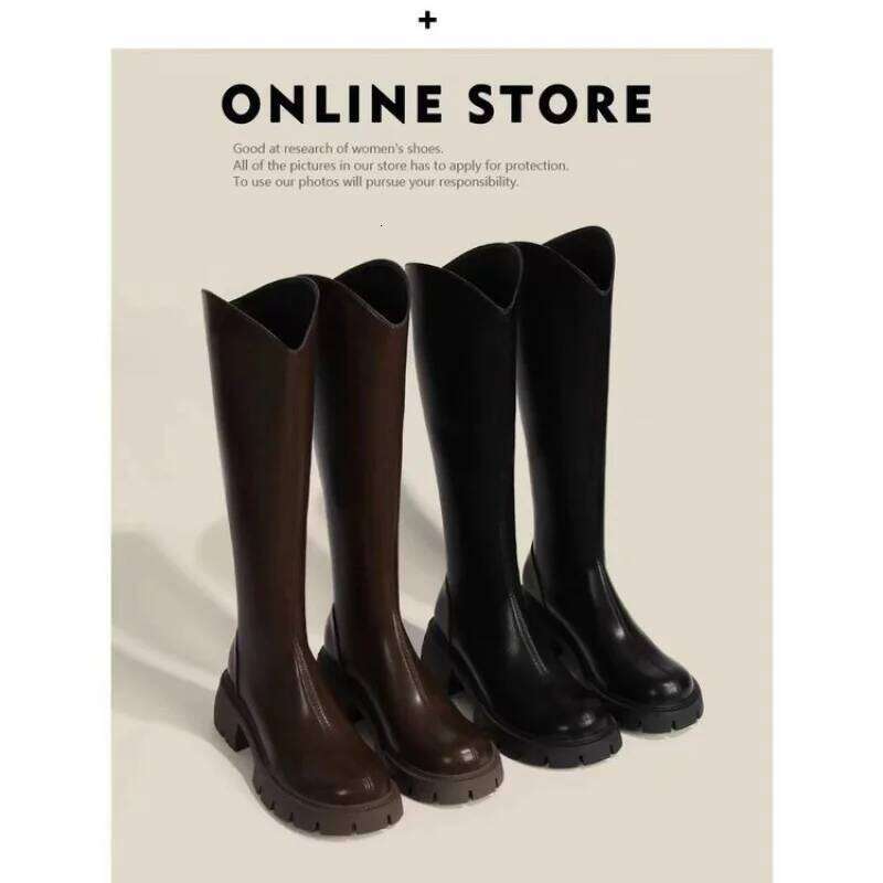 2025 New Women's Knee-High Boots with Chunky Heel Platform - Fashionable, Versatile Choice for Autumn & Winter Trends