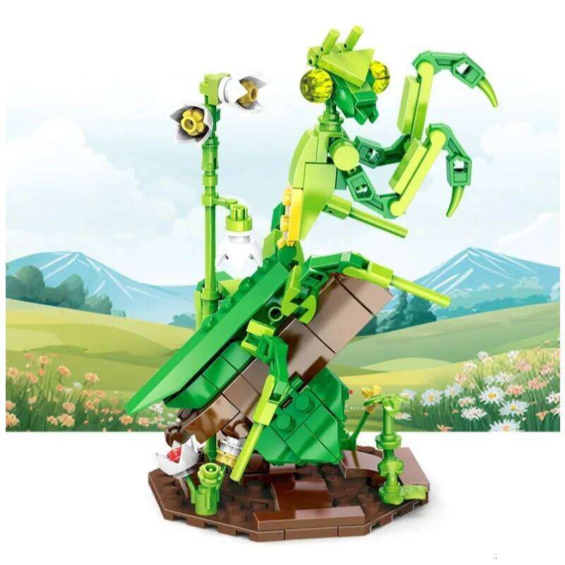 Children's Building Block Toy Simulated Snail Mantis Bee Butterfly Flowers Plants Insects Series Puzzle Set Decoration Gift Z260305