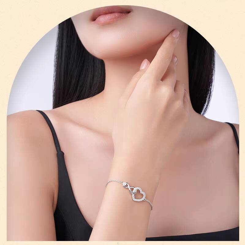 Elegant 925 Silver Moissanite Infinity Heart Adjustable Chain Design Romantic Sparkling Gift Anniversary Fine Jewelry Bracelet