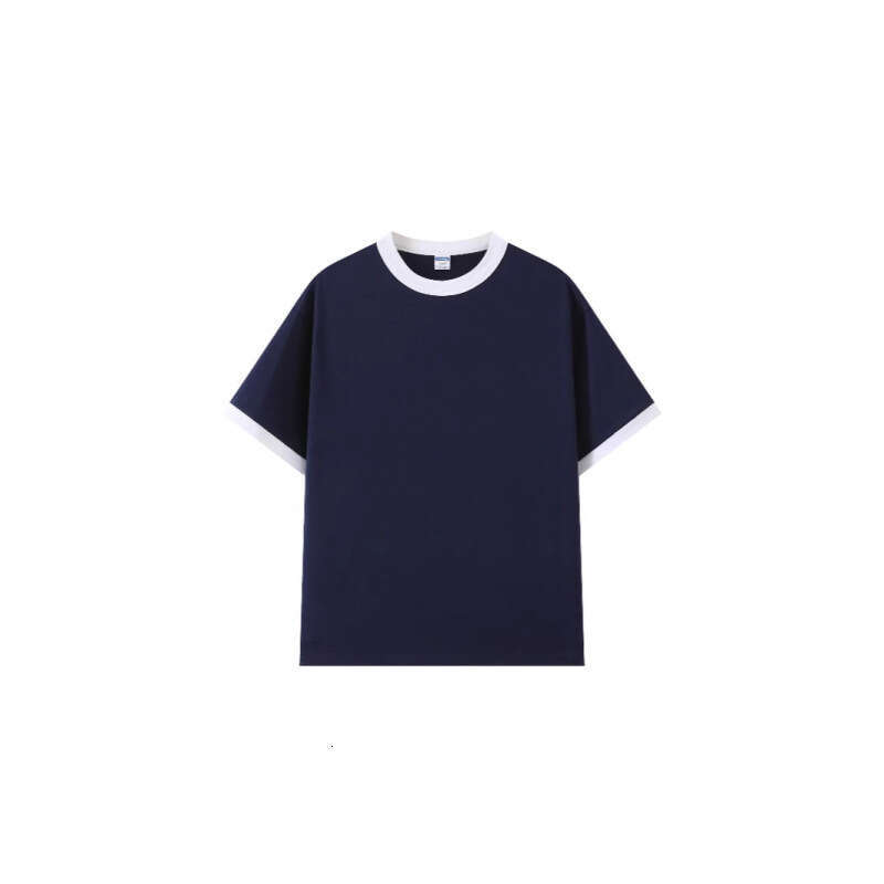 M101 model, trendy color-blocked round-neck T-shirt with contrasting collar and cuffs, 200g couple's short-sleeve