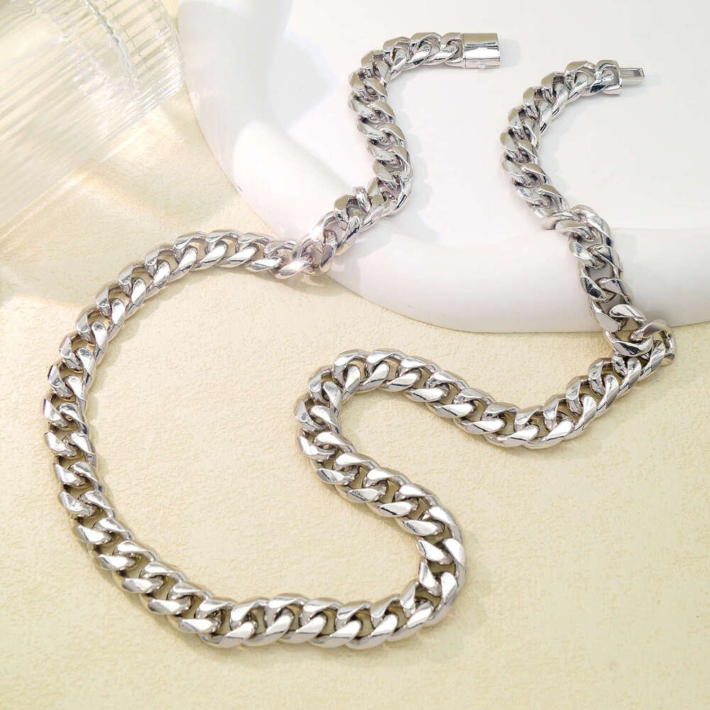American-style Cuban 925 silver necklace for men and women, light luxury cross-border jewelry, sweater accessory, irregular chain