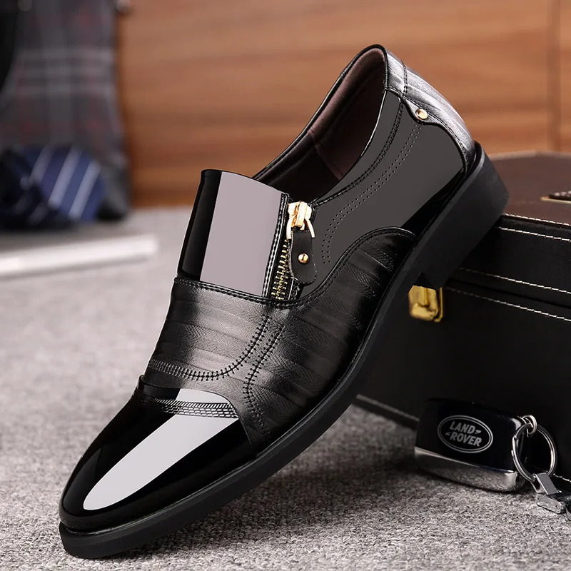 autumn mens leather shoes Sharp pointed outdoor anti slip flat Fashion Business Zipper Footwear Casual comfort male shoes 260305