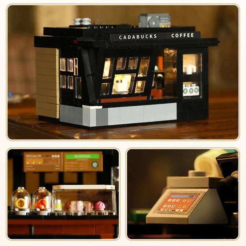 City 768Pcs Coffee Shop House With Led Lights Model Building Blocks Street View Cafe Store Assemble Bricks Toys Kids Adult Gift Z260306