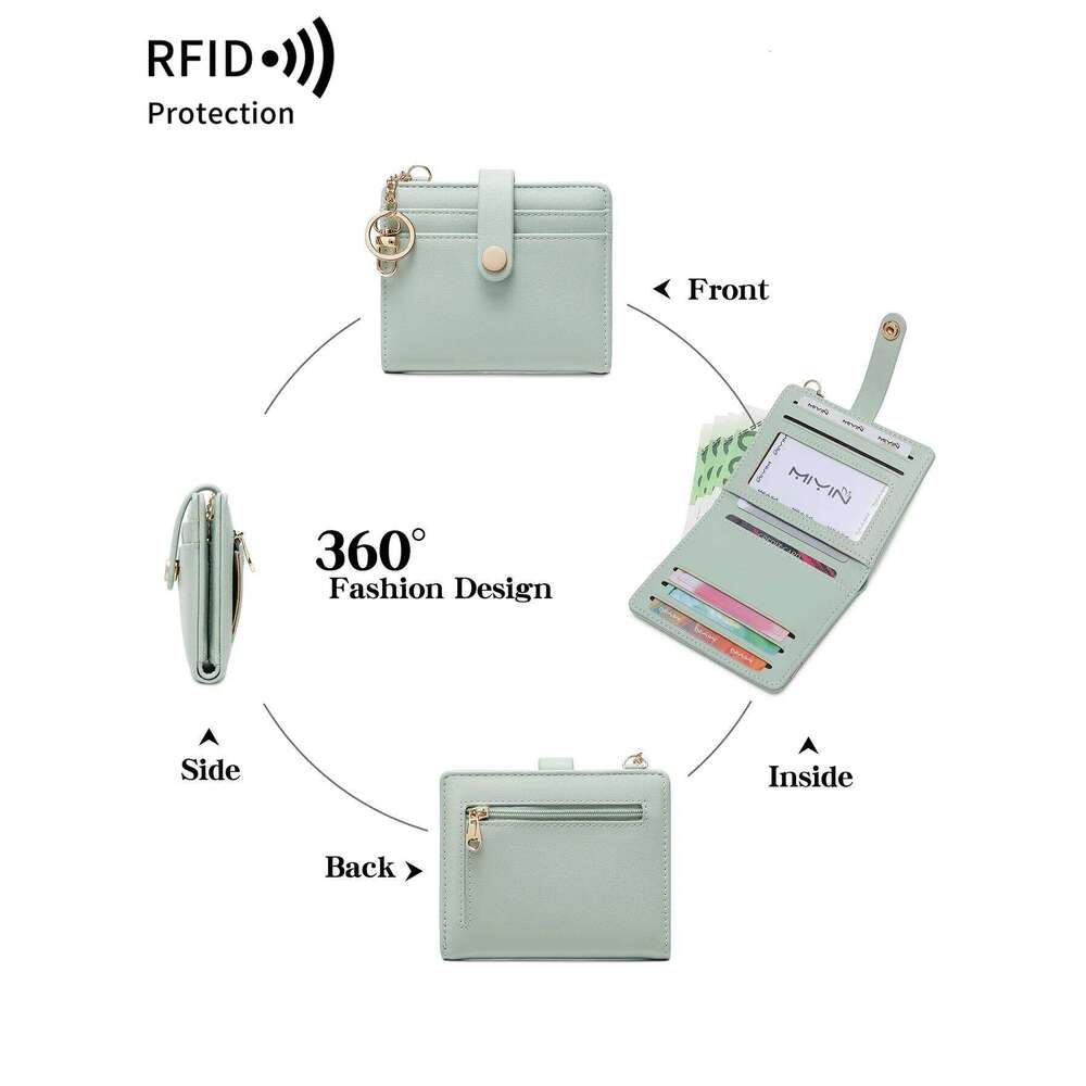 MIYIN Ultra-thin women's wallet RFIDshielded bi-fold credit card/ID card holder minimalist short zipper coin purse with keychain C260304
