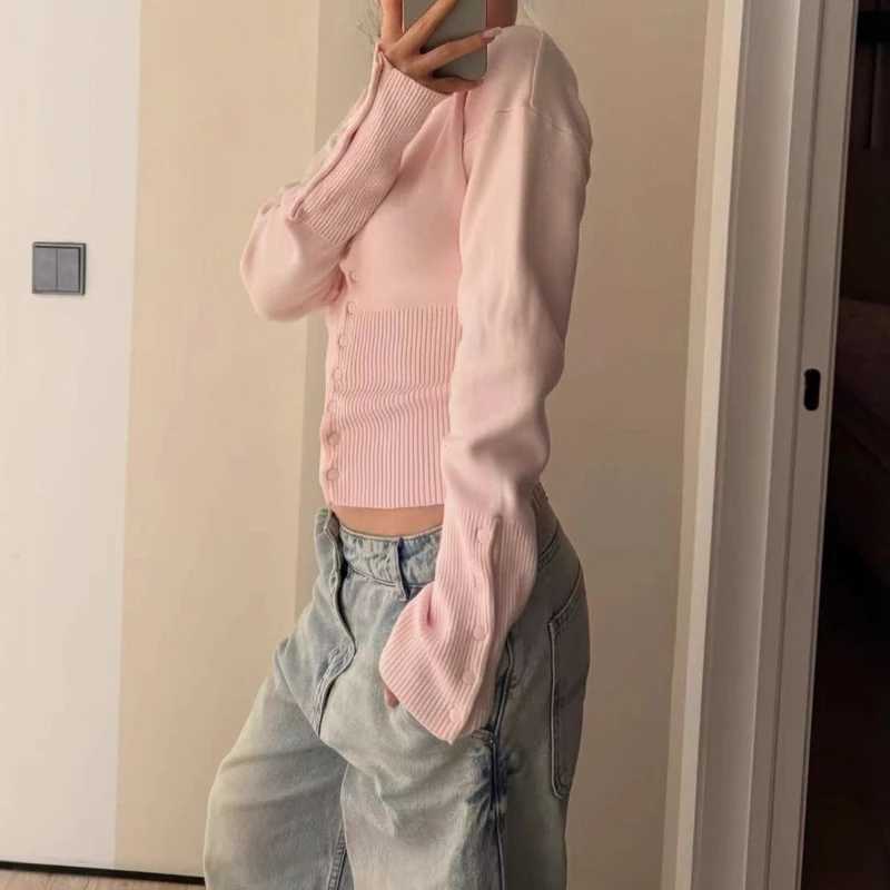 Pink Twist Cotton Long Sleeve Knitted Cardigan Women Simple Button Casual Preppy Style Jumper Sweet Cute Simple Sweater Top New M260306