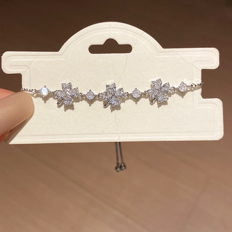 18k real gold plated simple zircon flower bracelet, light luxury high-end feel, fashionable and exquisite versatile women's jewelry