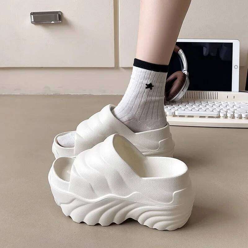 10cm Increased Wedges Slippers 2024 Summer Breathable Casual Platform Slides Shoes for Women Light Slip on Female Sandals