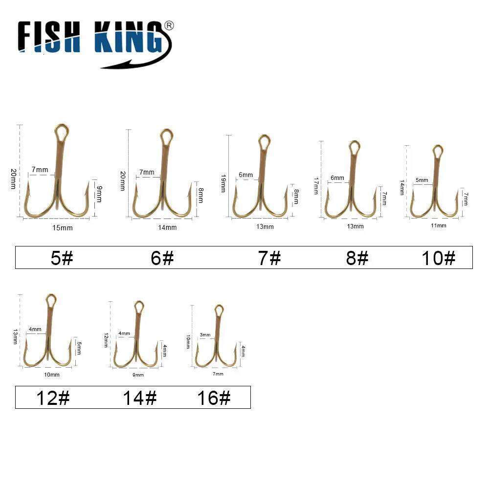FISH KING 20pcs/Pack High Steel Carbon Lure Hook Treble Overturned Fishhooks Super Sharp Triple Round Hooks For Bass S260305