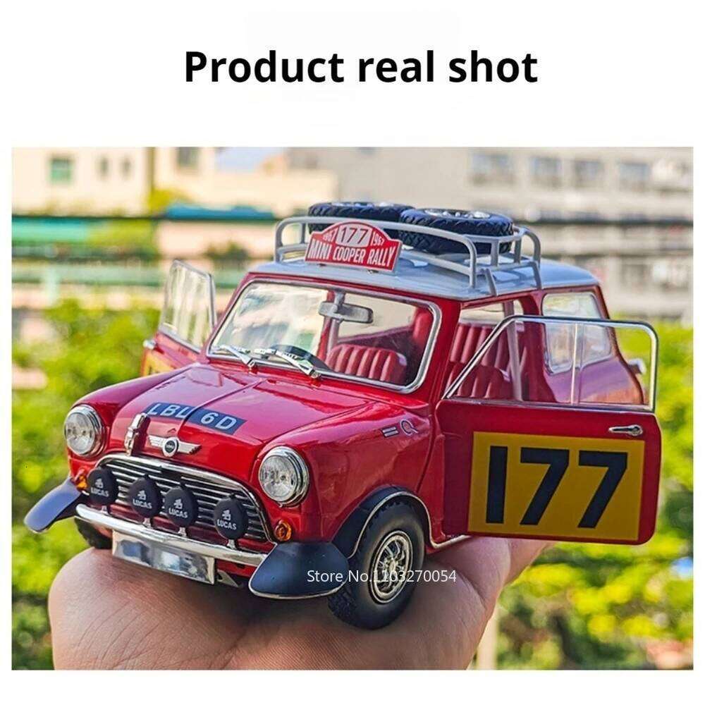 1:18 MINI Cooper Off Road Racing No. 177 Alloy Model Toys Diecast Car Doors Opened Rubber Tire Vehices Collectible Ornaments C260305