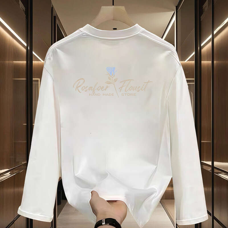 Spring and autumn pure cotton long-sleeve t-shirt for men, trendy brand ins style, printed large size loose-fitting base shirt