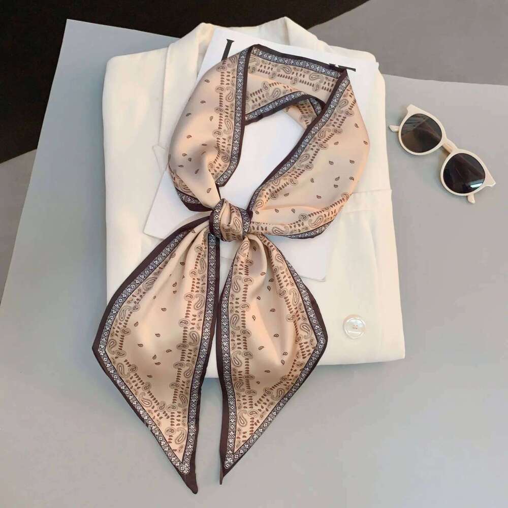 Cute Bunny Print Hair Ribbon Bevel Scarf Women Neck Tie Bag Scarfs Satin Silk Skinny Headscarves Ladies Foulard Floral Bands 26Y0306