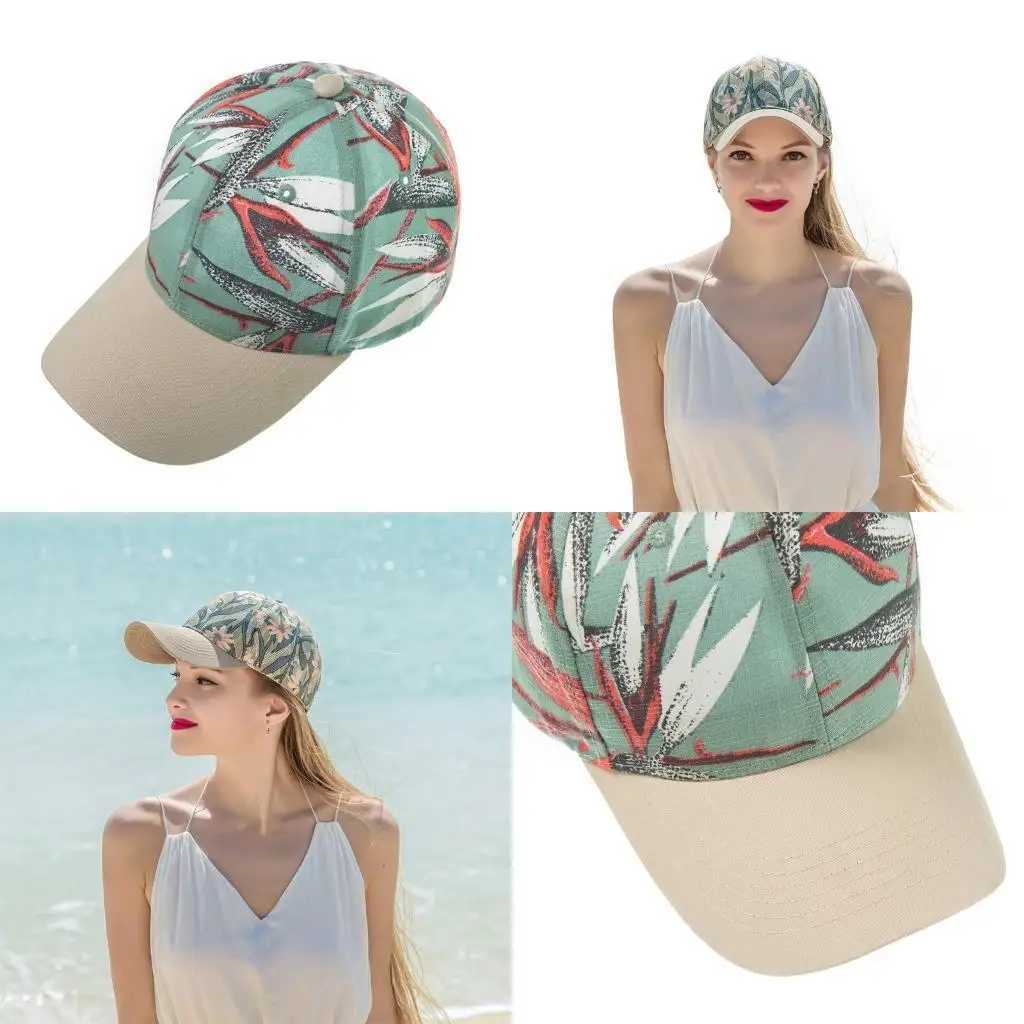 R1WE Women Men Summer Bohemian Cotton Baseball Cap Colorful Leaves Floral Print Sunscreen Adjustable Trucker Hat S260306