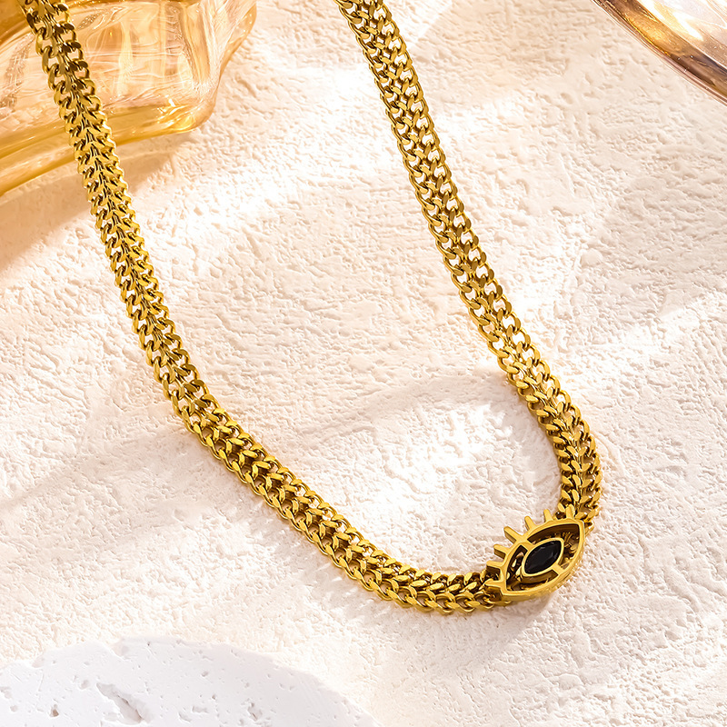 Necklace New Versatile Design Metal Stainless Necklace Bracelet Steel Black Diamond Demon Eye Necklace for Bracelet