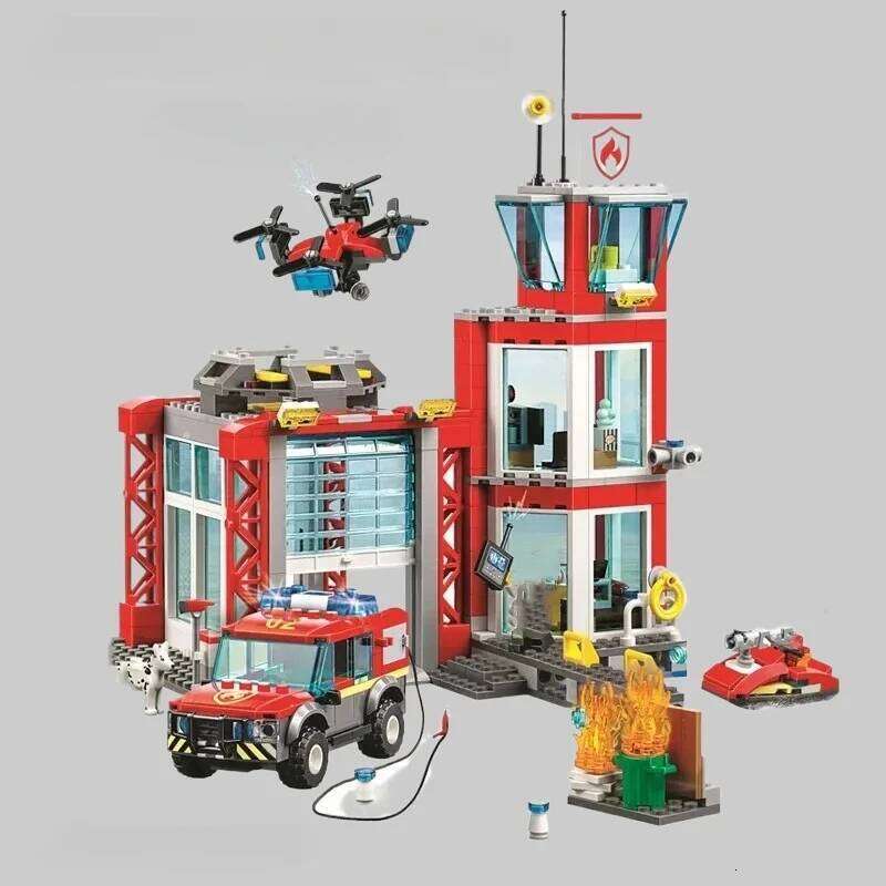 Firefighter Downtown Fire Station Building Model Block Brick Home Decor Toys Christmas Birthday Gift For Children Z260306