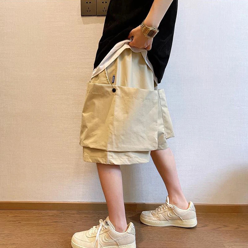 Men Trendy Casual Streetwear Hip Hop Big Pocket Cargo Short Pants Y2K Summer Youth Solid Oversize Baggy Beach Shorts 260306