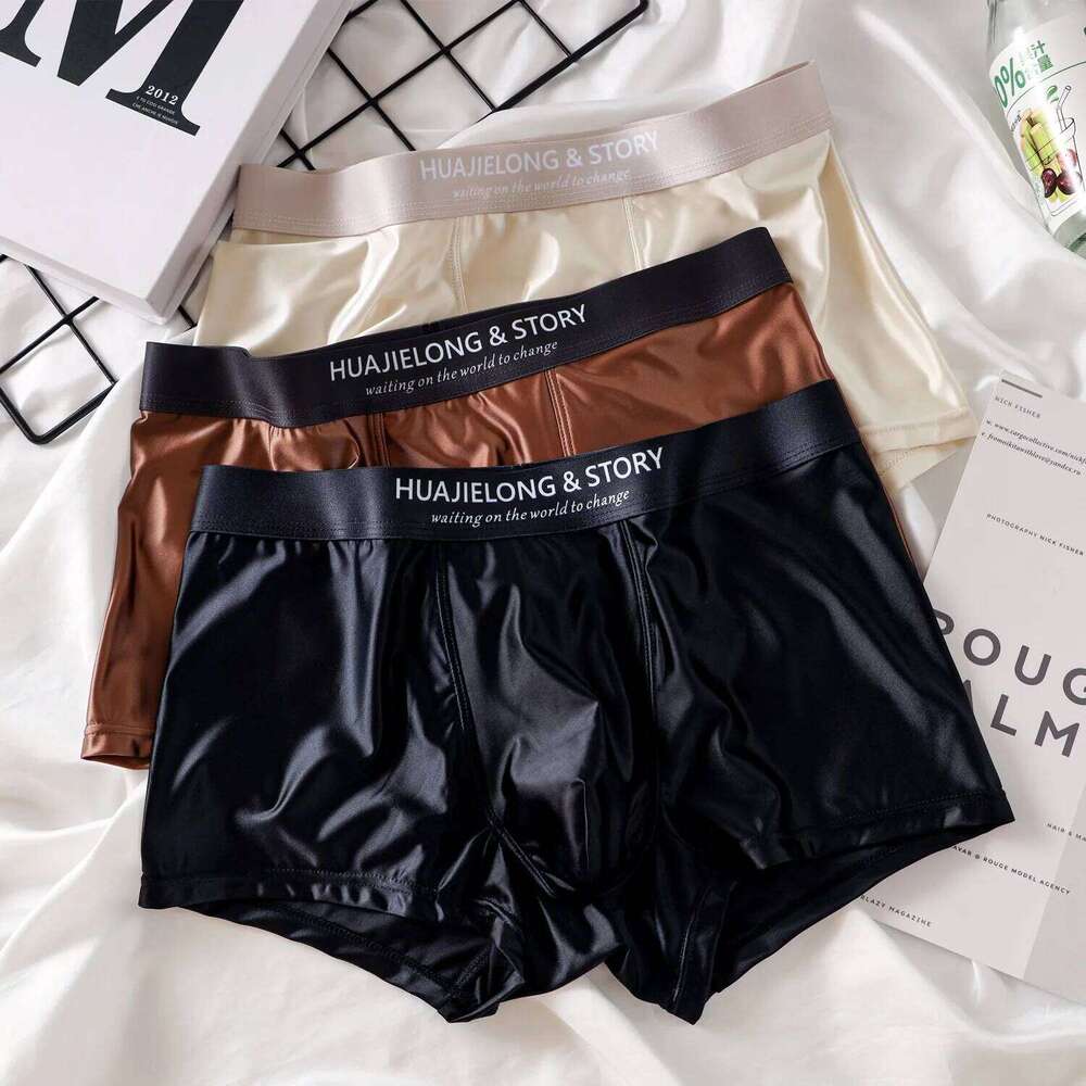 1/3Pcs Breathable Thin Satin Boxer Briefs Seamless Mid Waist Ice Silk Boxers Underpants Smooth Underwear for Men Daily