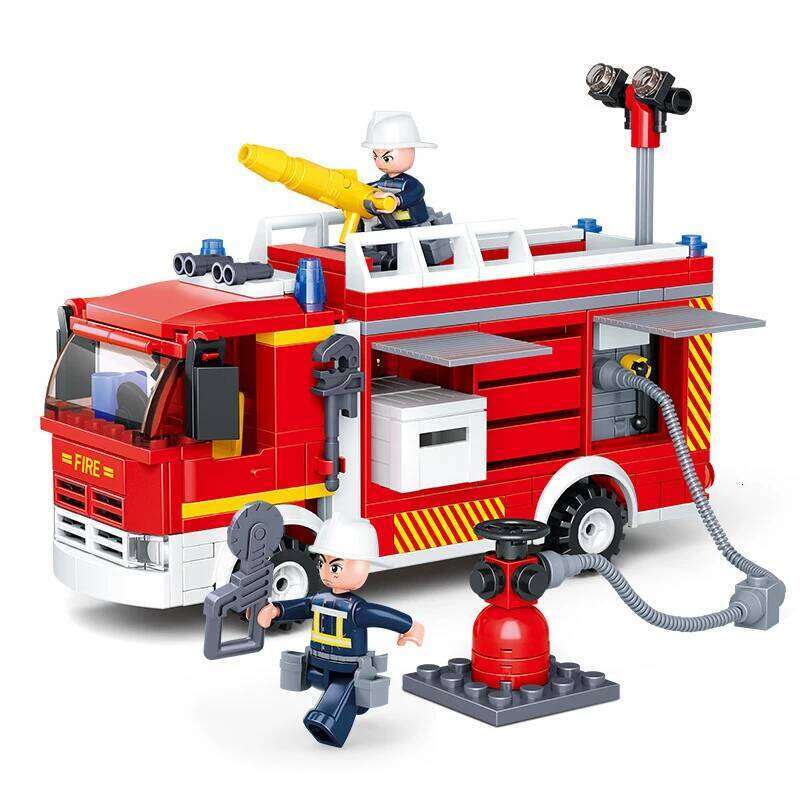 SLUBAN 2021 City Fire Fighting Truck Car Vehicle Police Firemen Figures Hero Building Blocks Bricks Assemble Children Toys Gift Z260306