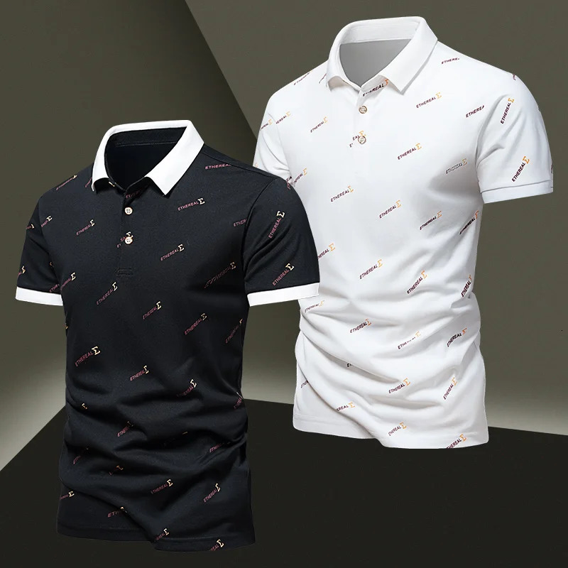 2026 Summer Mens Ice Silk Cotton T-shirt Mens High end Business and Leisure Polo Short sleeved T-shirt Mens Top 260304