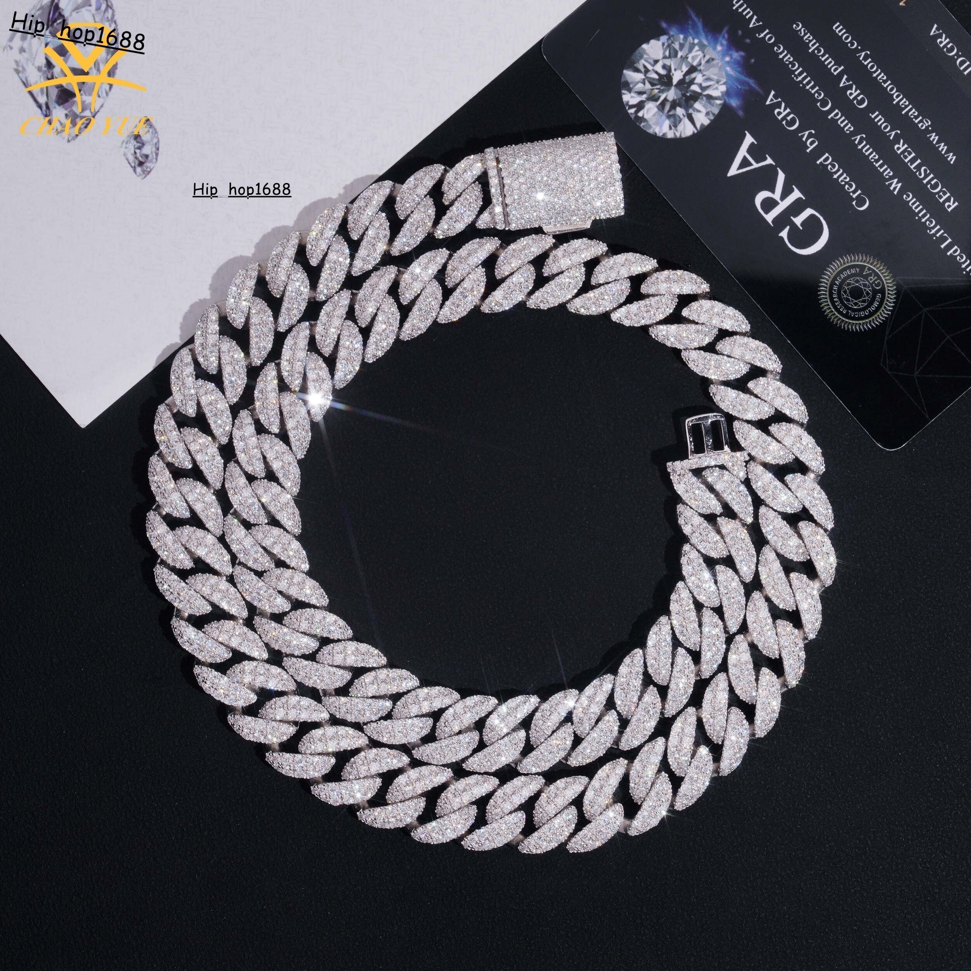 12mm Flip-Cover Crescent Cuban Necklace 925 Silver Inlaid with VVS Moissanite Hip-hop Jewelry for Men and Women