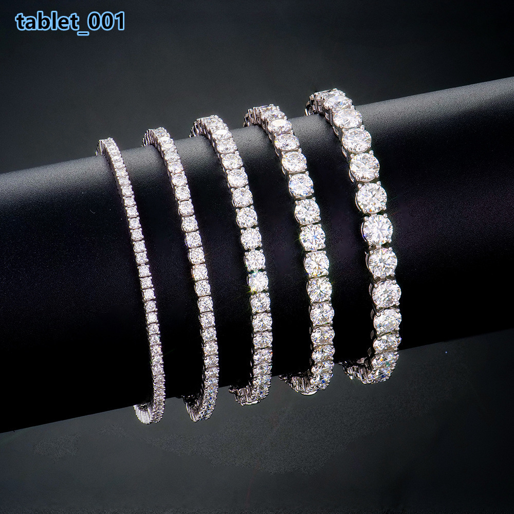 2mm-6mm VVS Lab Grown Moissanite Hip Hop Chain Link Tennis Bracelet 925 Sterling Silver Gold Plated Unisex Jewelry