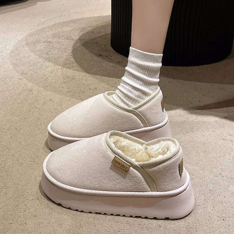 Litfun Fuzzy Lining House For Women Winter Warm Fur Fluffy Slippers Outdoor Antiskid Plush Thick Sole Cotton Shoes