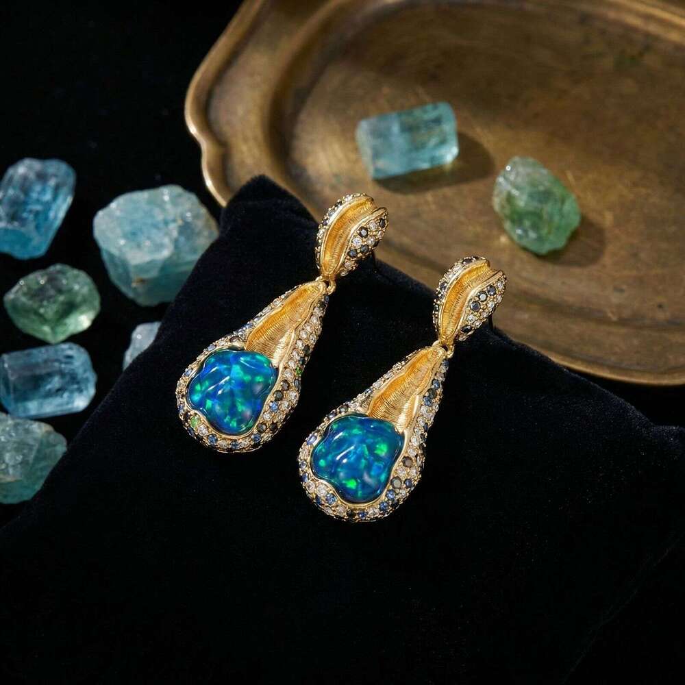 Vintage Blue Platinum Resin Pendant Earrings Irregular Exaggerated High-End Niche Design Earrings Jewelry High-Quality