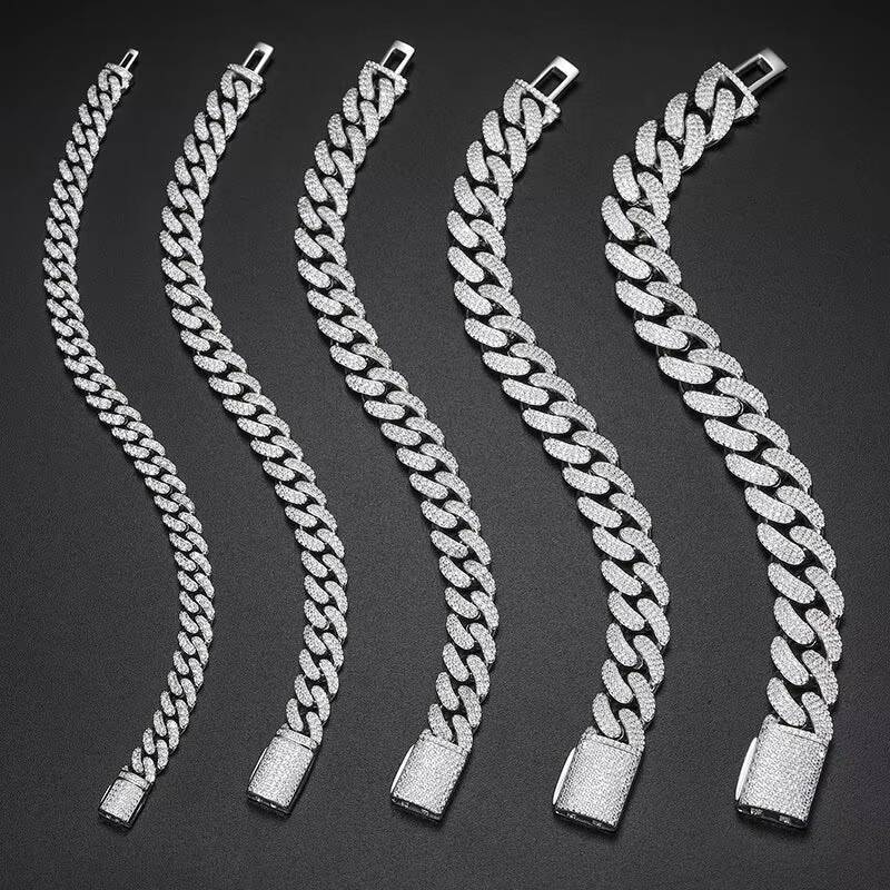 D VVS Moissanite 8-20mm S925 Sterling Silver Cuban Link Bracelet Miami Chain Necklace For Men Singer Style Rap Hip Hop Jewelry