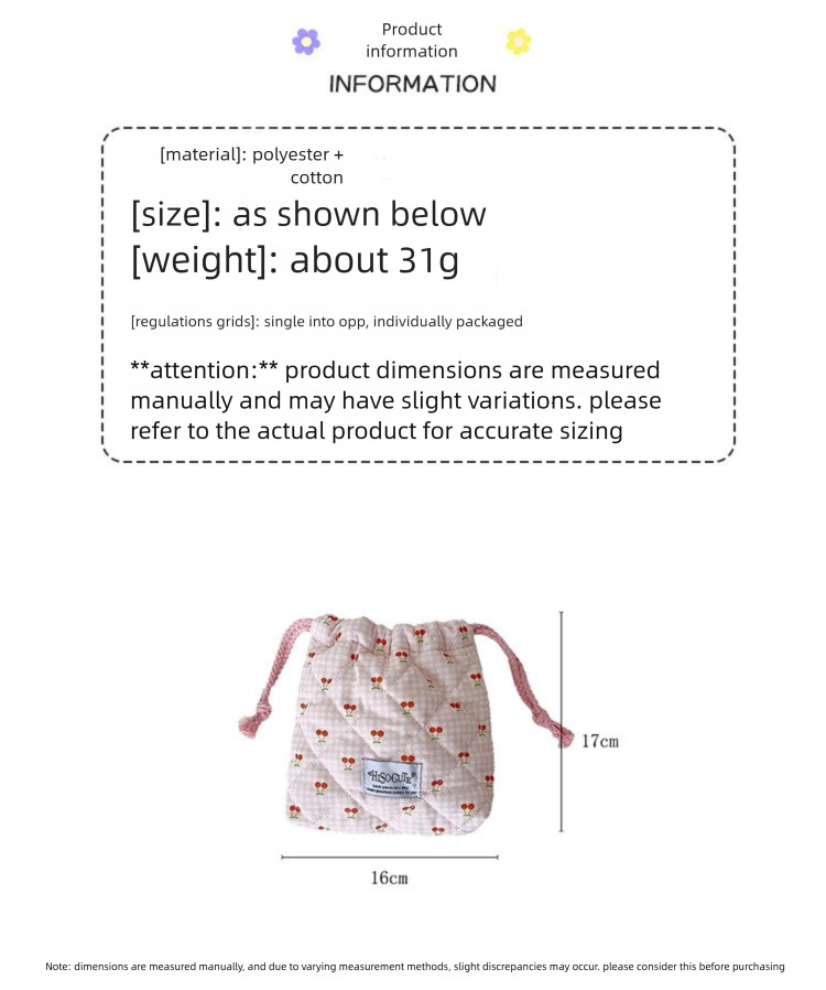 Bestseller Cute Girl Cartoon Drawstring Makeup Student Cherry Print Toiletry Travel Portable Cosmetic Storage Bag Make Up Pouch ddmybear