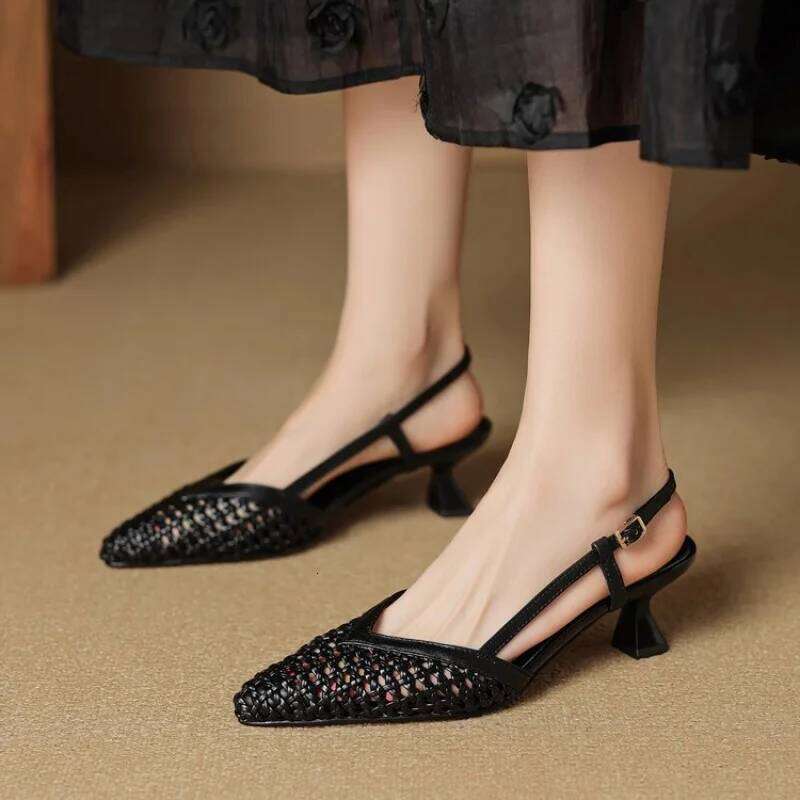 New Gold Hollow Thin Strip Heels for Women Luxury Pointed Toe Heeled Pumps Office Lady Mules Summer Stiletto Shoe Sandals 2026