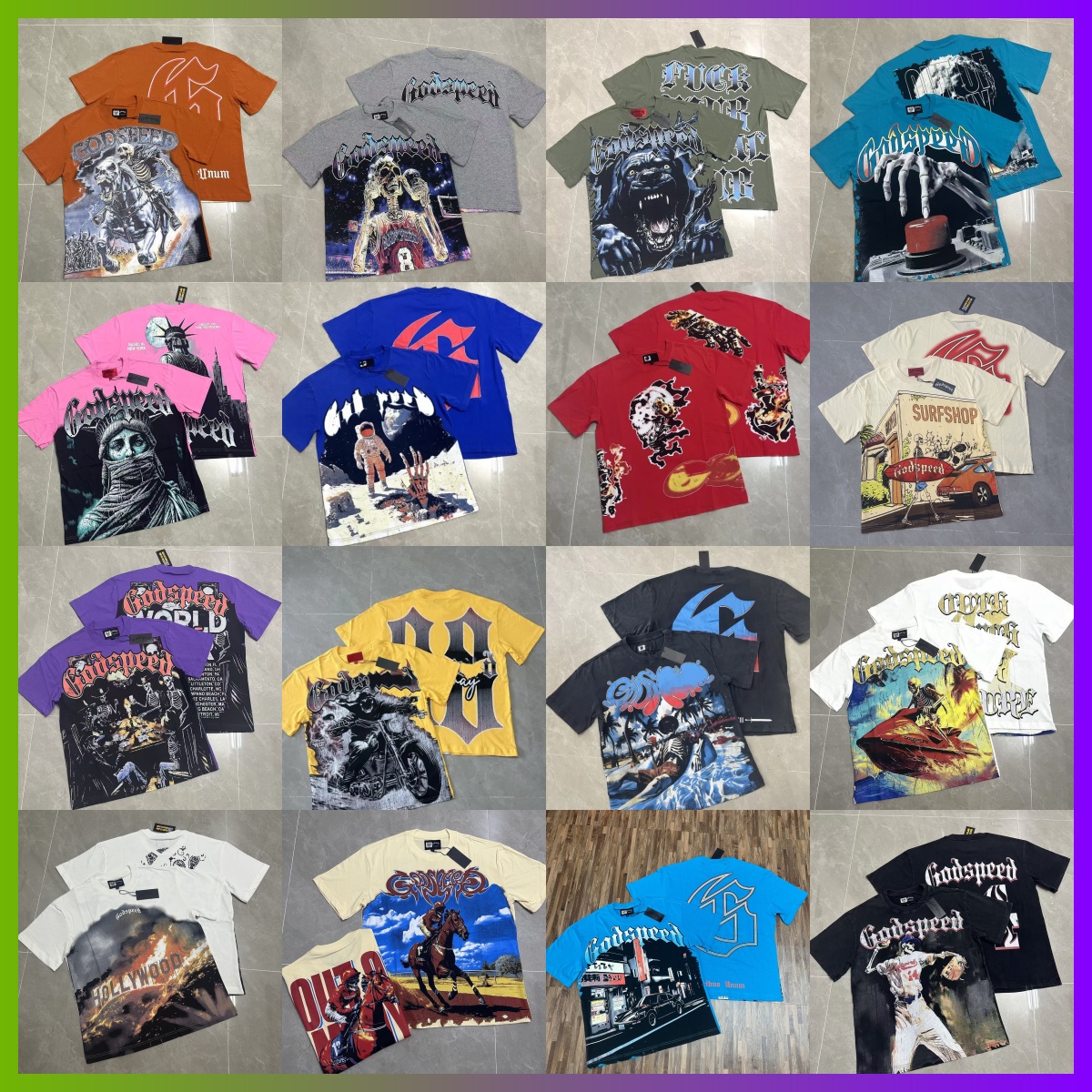 Designer GOD SPEED T Shirt Men Hip Hop Vintage Wash Graphic Tee Loose Streetwear Cotton Cartoon High Street Short Sleeve Tops
