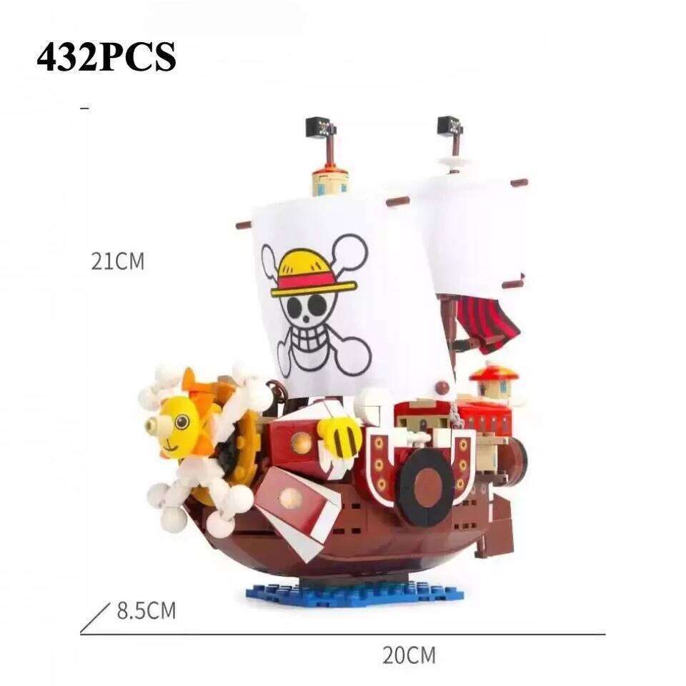1484pcs/432Pcs+9Dolls Thousand Sunny Boat Blocks Cartoon Pirate Ship Bricks Set Toys for Children Christmas Gifts Z260305