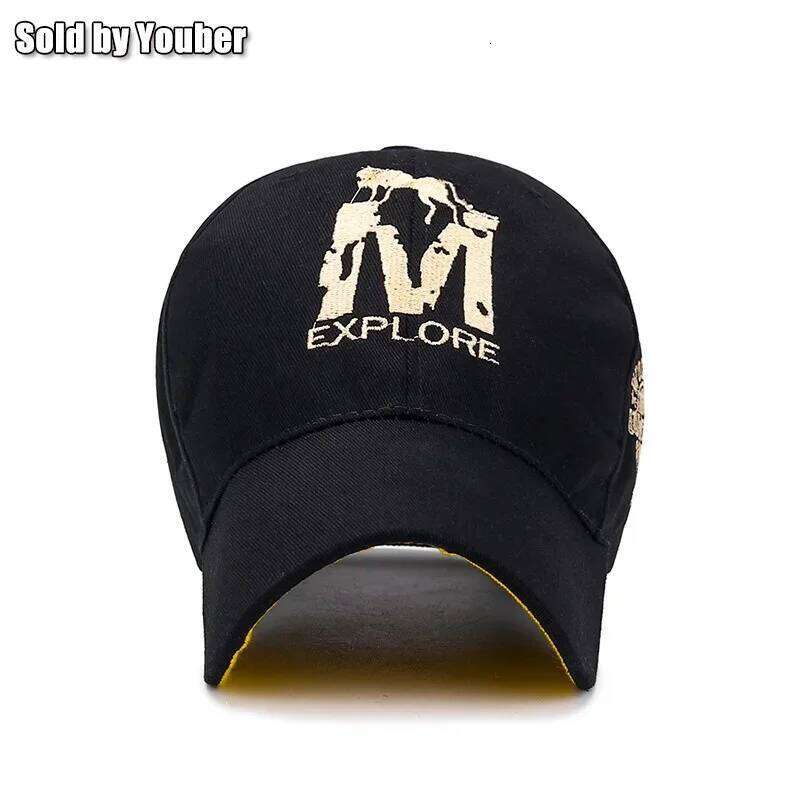 M letter Wolf Totem Embroidery Cotton Adjustable Hard Top Baseball Cap Sun Hat Trucker Caps Dad Hats Y260304