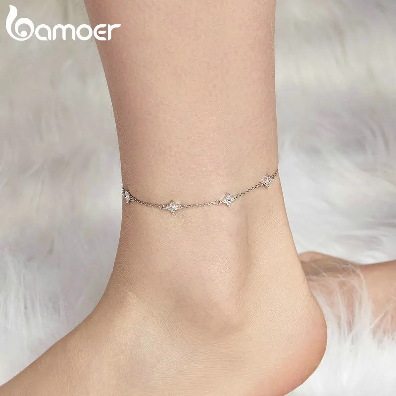 925 Sterling Silver Four-Leaf Clover CZ Anklet Chian Bracelet for Leg Female Foot Jewelry For Women BST008 260304