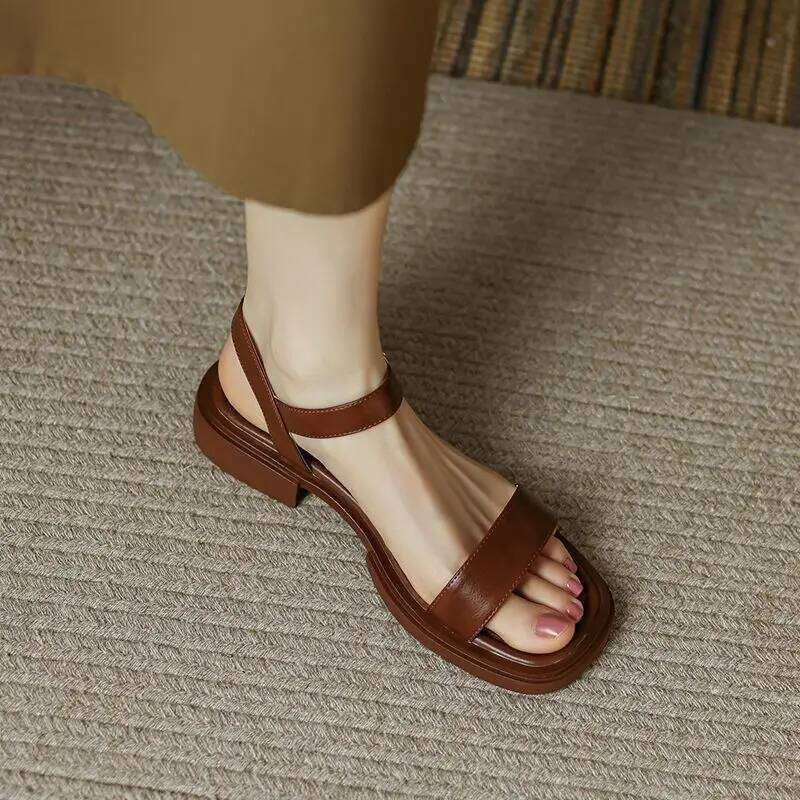 2025 Summer Women Sandals Low Heels Basic Genuine Leather Concise Office Plus Size 35-42 Ladies Casual Outdoor Shoes