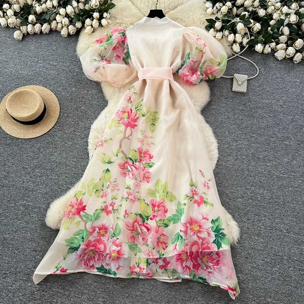 Chic vintage Sexy V-neck Three-dimensional Spliced Fairy Summer Women Boho Sundress women clothing Long dress X260306