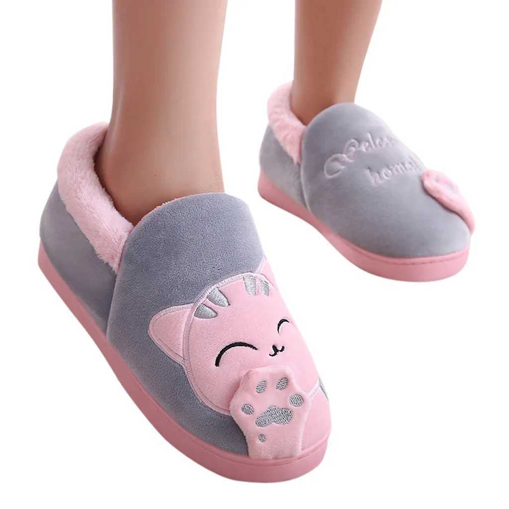 Women Winter Home Slippers Cartoon Cat Non-Slip Warm Indoors Bedroom Floor Shoes Zapatos Mujer 2024 Tendencia S260305