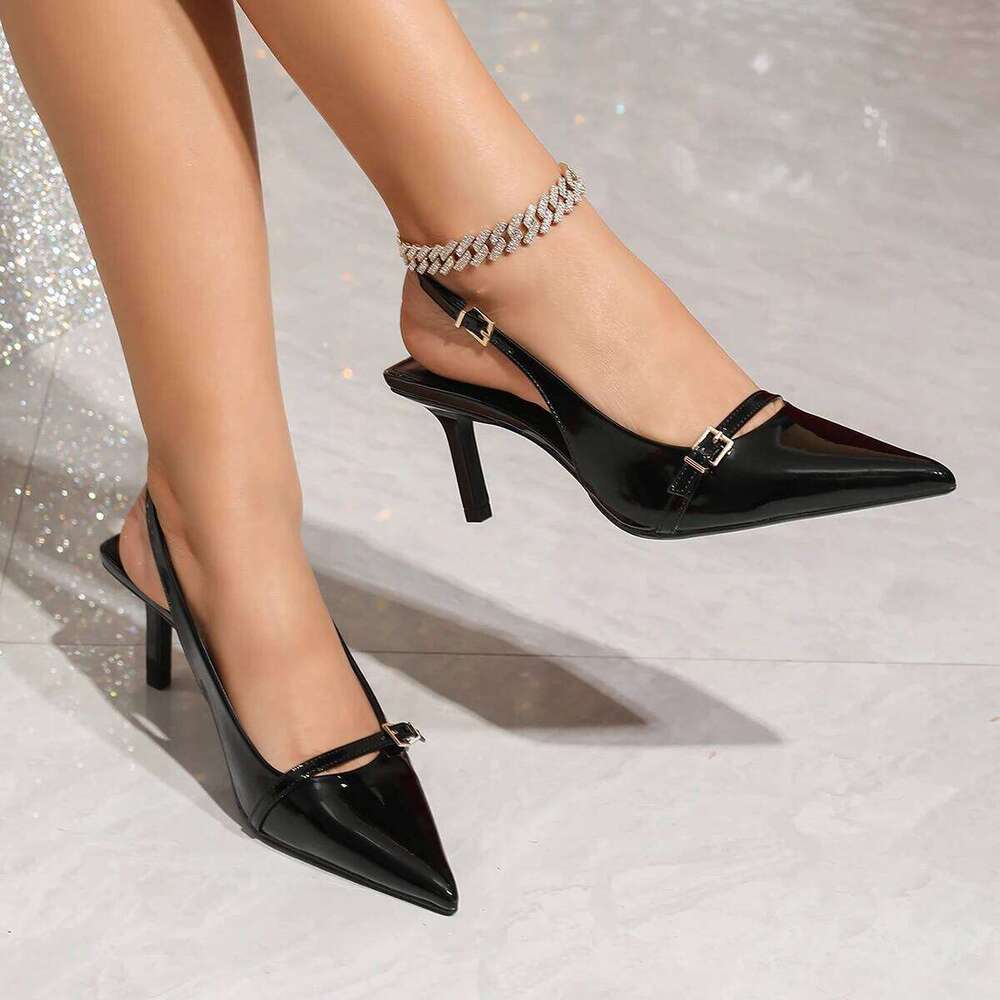 Women's Fashion Patent Leather Pointed-Toe Low-Cut High Heel
