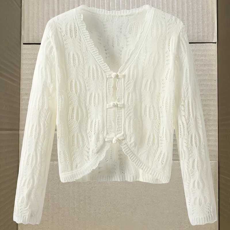 Cardigan Thin Ice Silk Ladies Jacket 2025 Summer New Long-Sleeved Short Hollow Sunscreen Shawl Women Coat Thin And Light Outside M260306