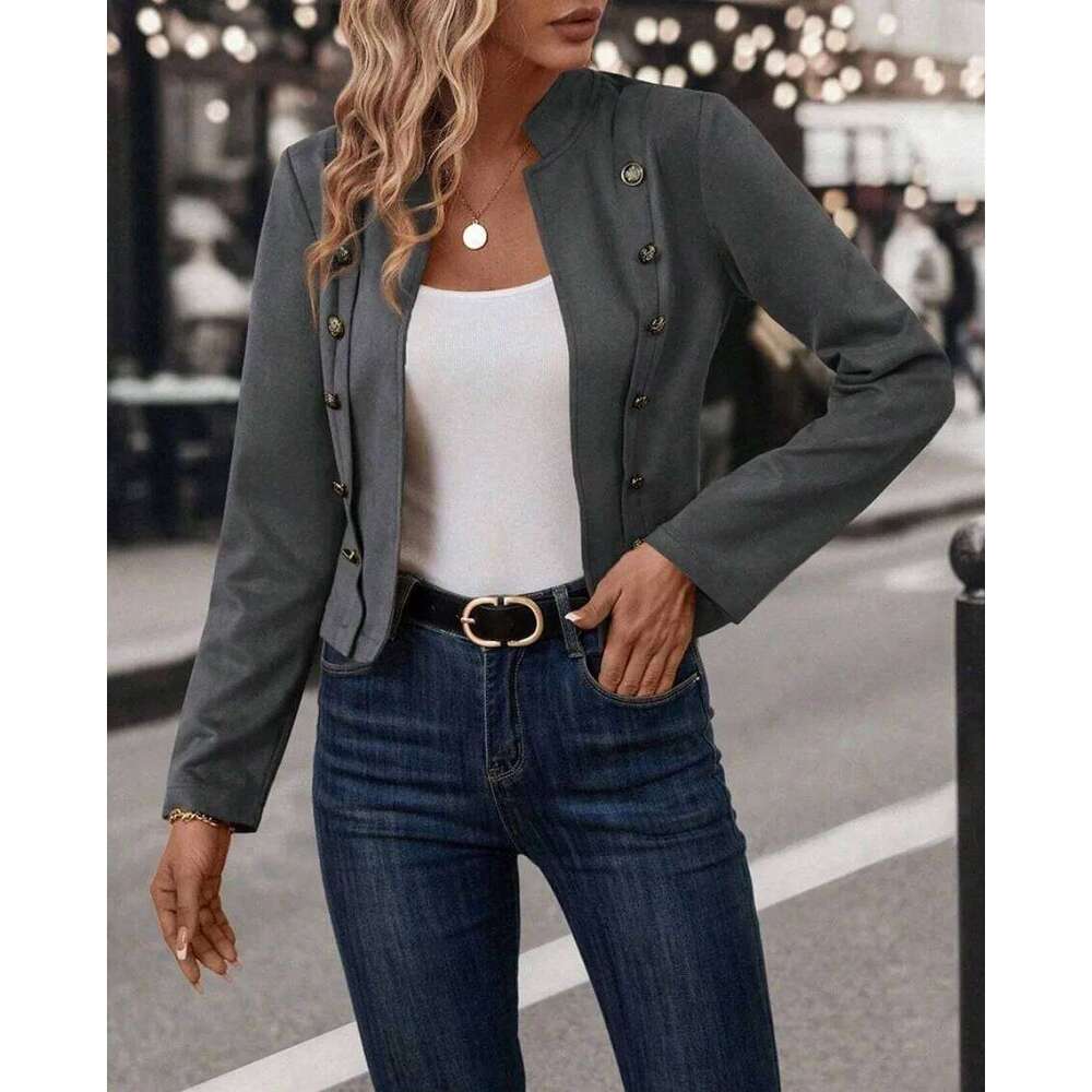 Womens Faux Suede Open Front Jacket Coat Double-Breasted Buttons Casual Outerwear