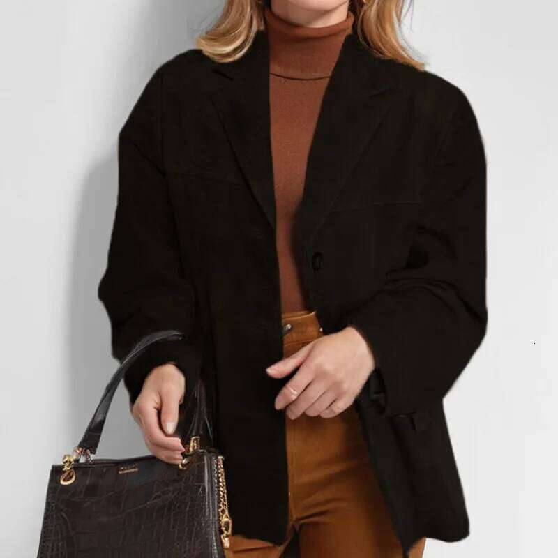 2024 Autumn Winter Women Jacket With Lapel Woman Casual Single Breasted Pocket Long Sleeve Short Coat Street Overcoat