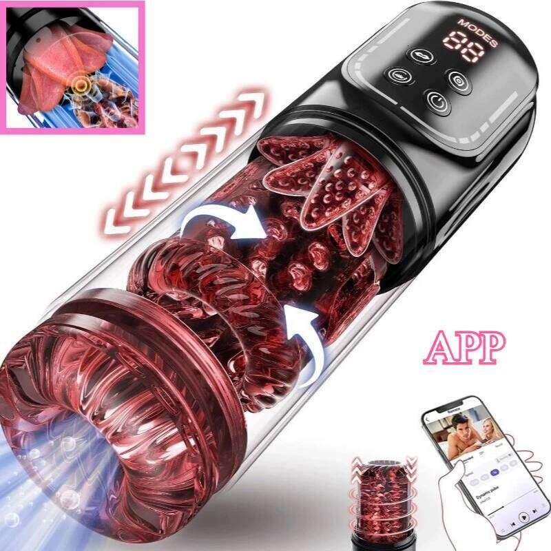 Electric Male Masturbator Adult Sex Toys APP Control Penis Pump with Sucking 7 Thrusting Rotating Vibrator Modes Blowjob W260305