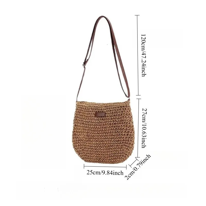 Straw woven bag single shoulder womens fashionable weaving ins style seaside beach crossbody bag for women 260303