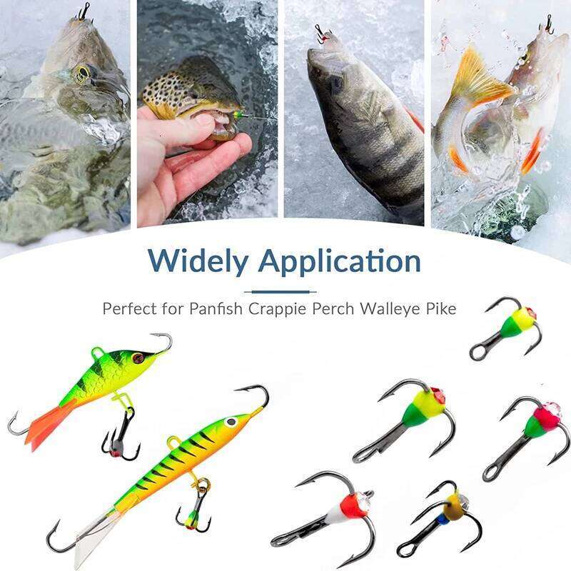 5PCS/10PCS Ice Fishing Treble Hook High Tackle Tool Carbon Steel Sinking Bait Winter Lures S260305