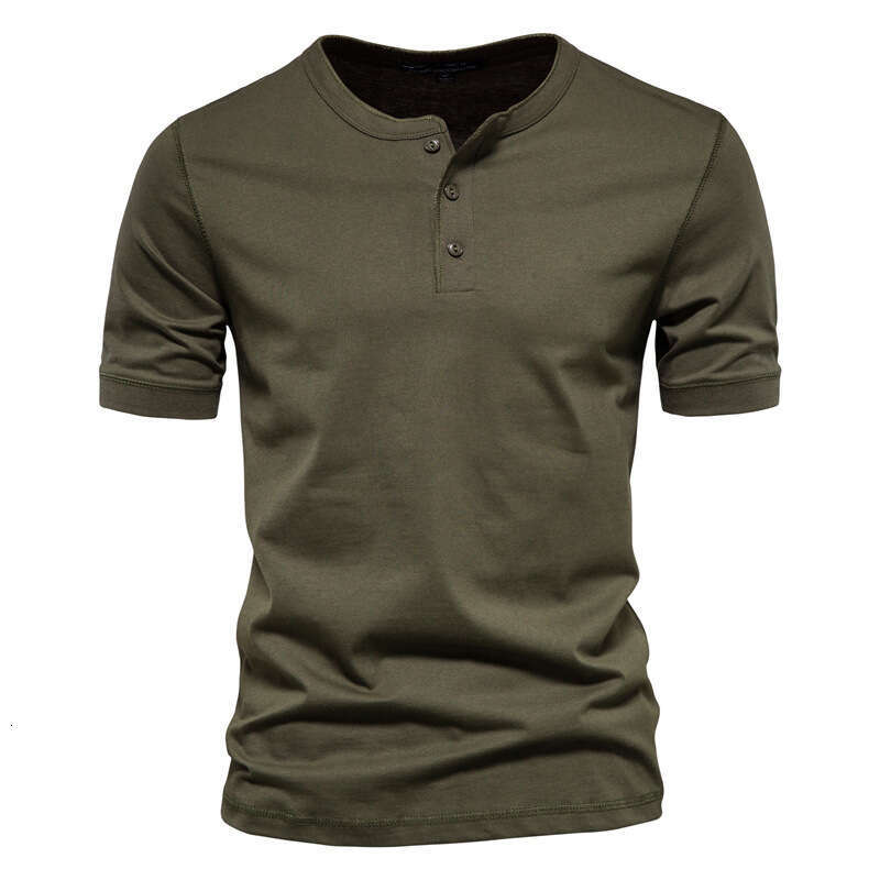 Amazon cross-border men's clothing T-shirt, Henley shirt, European and American slim-fit buttoned round-neck solid color casual sports short-slee