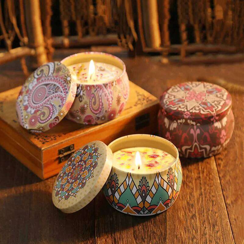 Premium Natural Scented Candle Tinplate Can Decoration Home Soy Wax Plant Complete Fragrance for Festival W260304 W260305