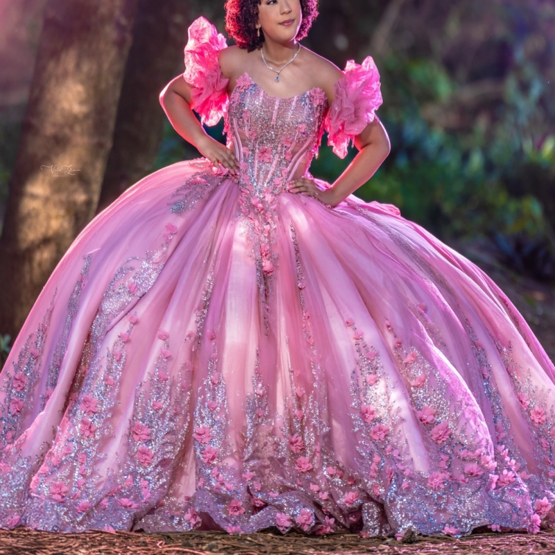 Pink Shiny Quinceanera Dresses Ball Gown Off The Shoulder Sequin Applique Flower Beading Crystal Corset Party Birthday Sweet 16 Dress Vestidos 15 De A